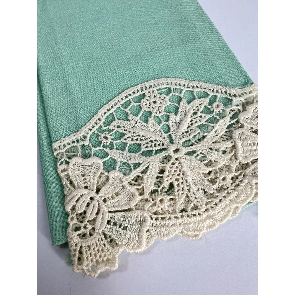 Vintage MCM guest towels teatowels set of 3 embroidered needlework lace